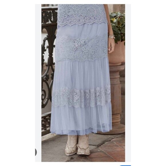 Sundance Catalog Blue Lace Mesh “Graceful Moments Skirt” Large - Picture 1 of 4
